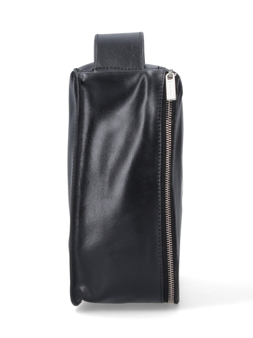 Rick Owens Rectangular Black Leather Bag With Top Handle