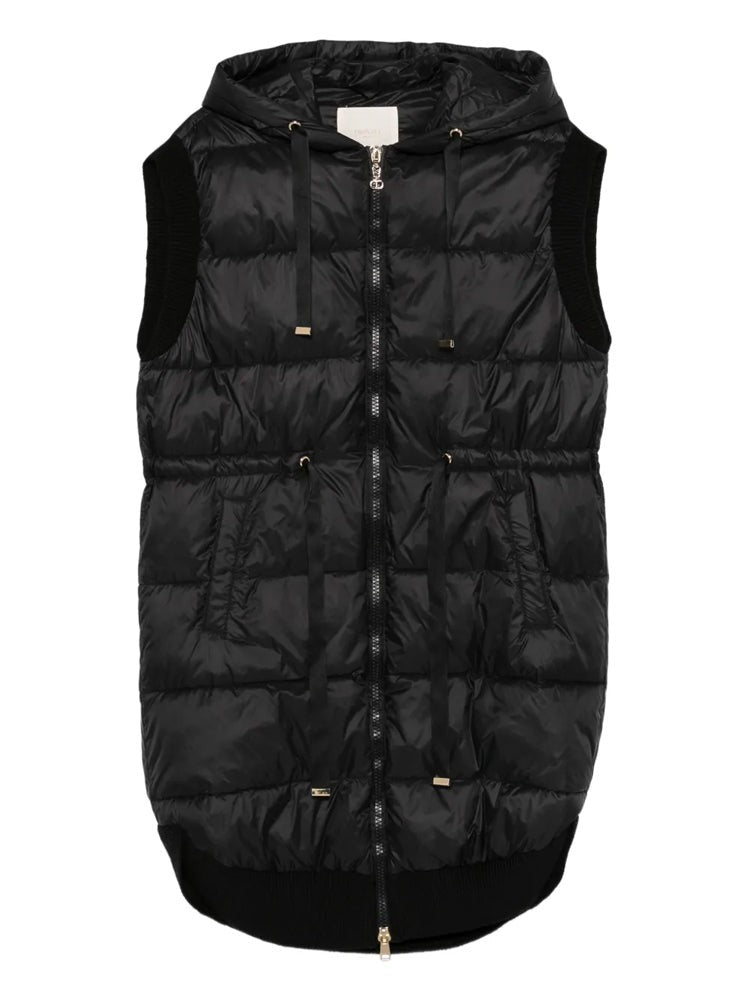 Twin-Set Quilted Padded Vest With Adjustable Hood And Ribbed Detailing
