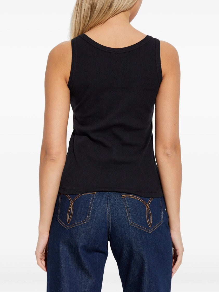 Versace Black Fitted Text Patch Cotton Top