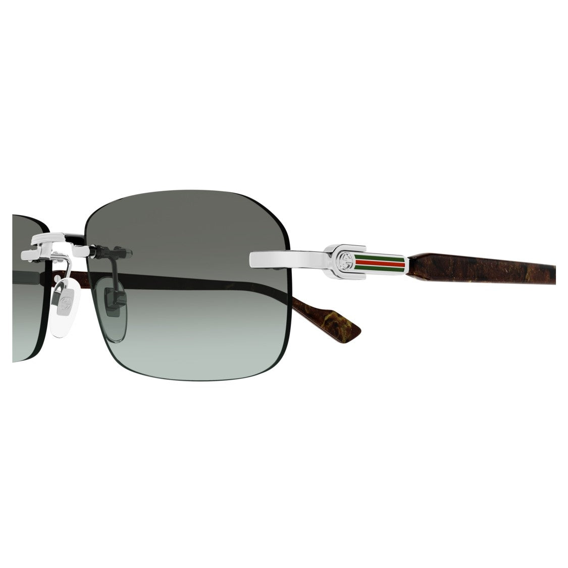 Gucci Rimless Rectangular Sunglasses With Gradient Lenses And Tortoiseshell Temples