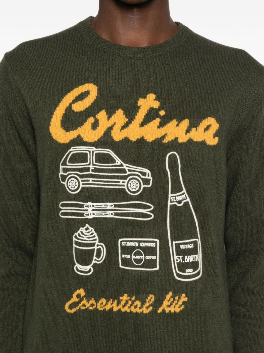 Mc2 Saint Barth Heron Graphic Knit Sweatshirt In Wool Blend