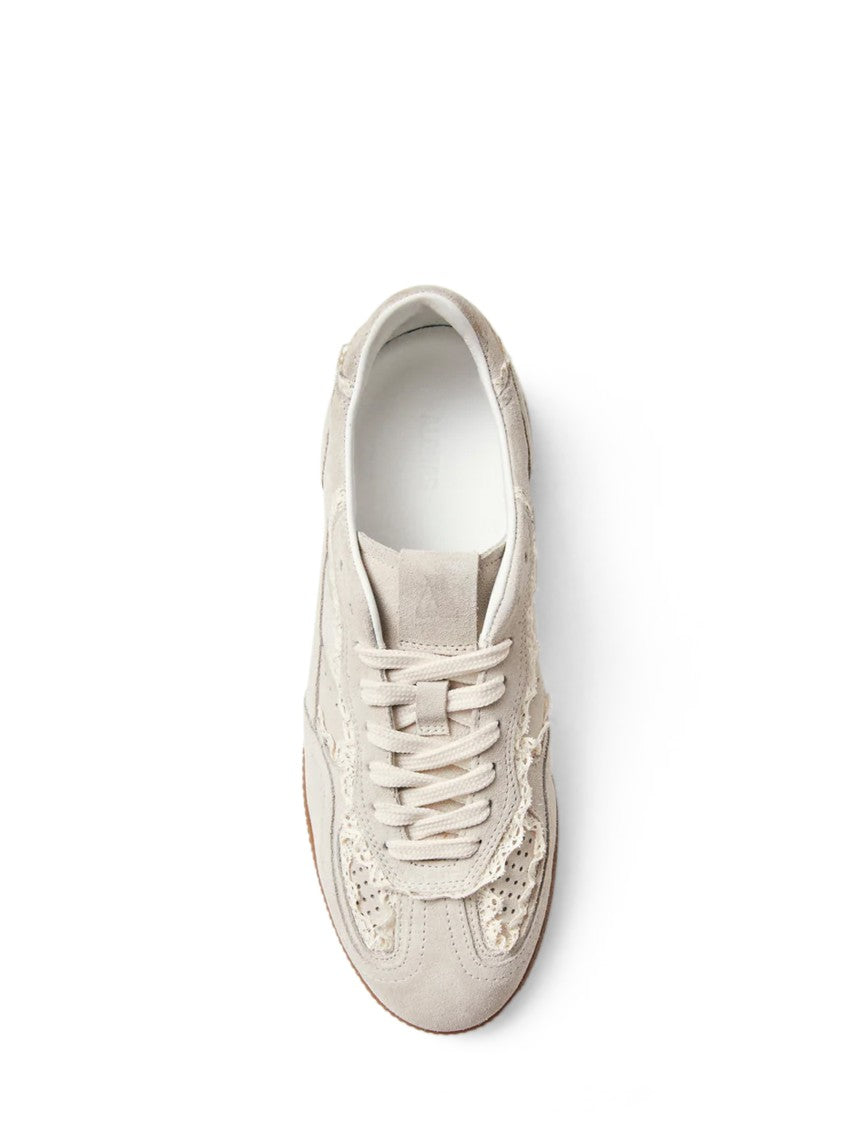 Alohas Crochet Cream Leather Sneakers With Gum Rubber Sole
