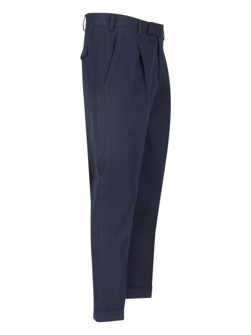 Pt Torino Blue High-Waisted Pleated Virgin Wool-Blend Formal Pants