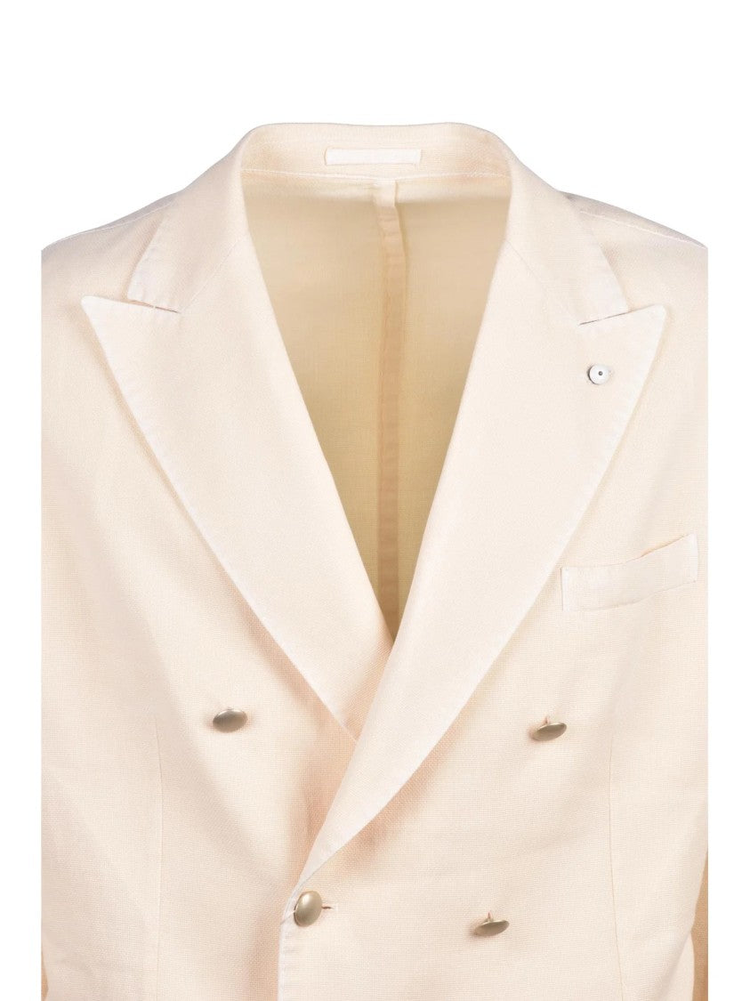 L.B.M. 1911 Cream Cotton Ramie Double-Breasted Jacket