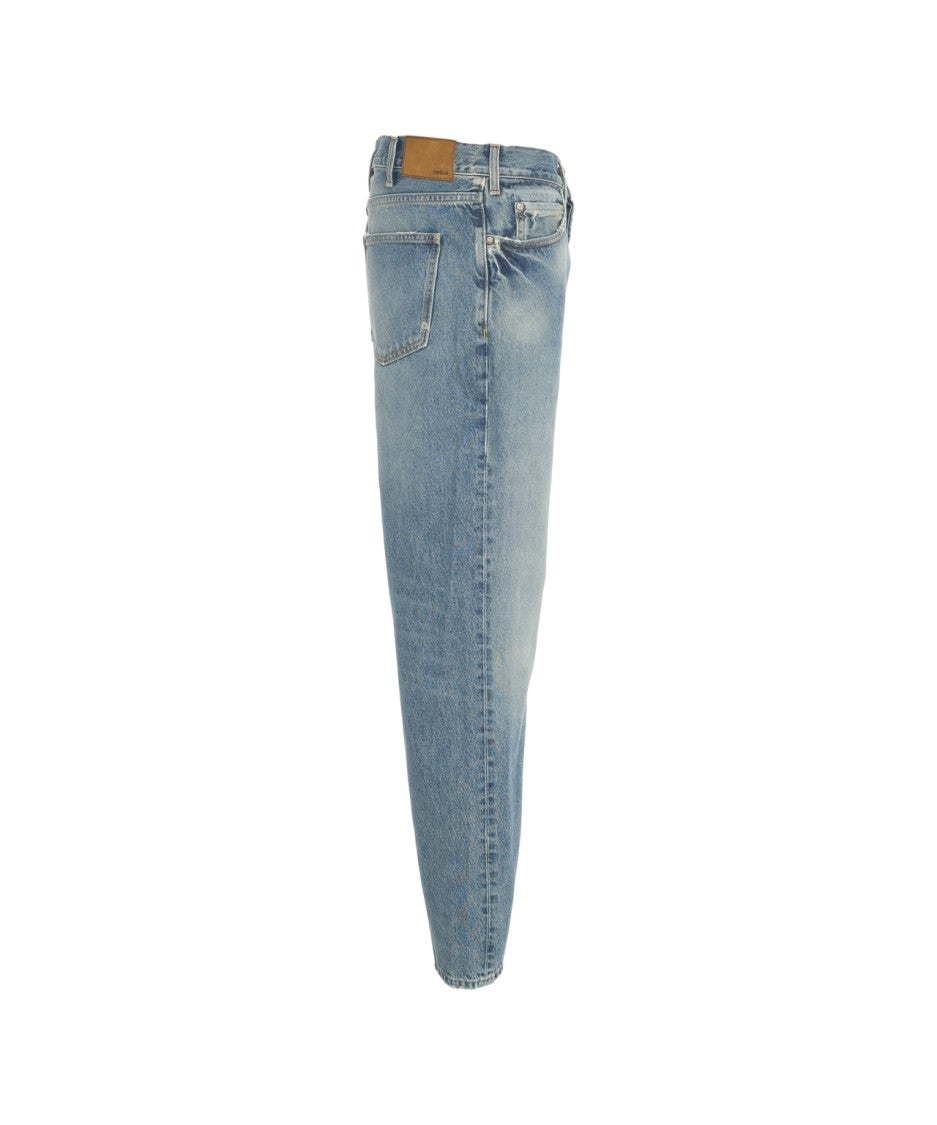 Cycle Straight Leg Denim Jeans With Distressed Details