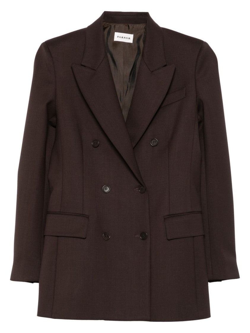 Parosh Double-Breasted Gabardine Blazer With Flap Pockets