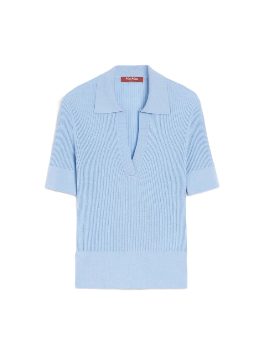 Max Mara Ribbed Knit Top With Soft Collar