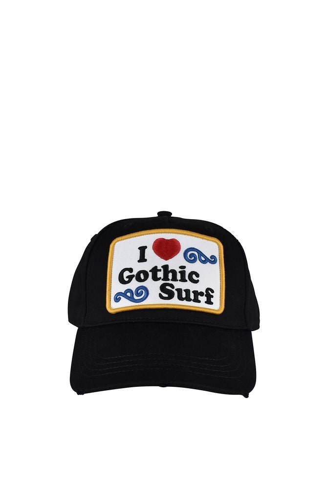 Dsquared2 Embroidered Black Cotton Cap With Distressed Detailing