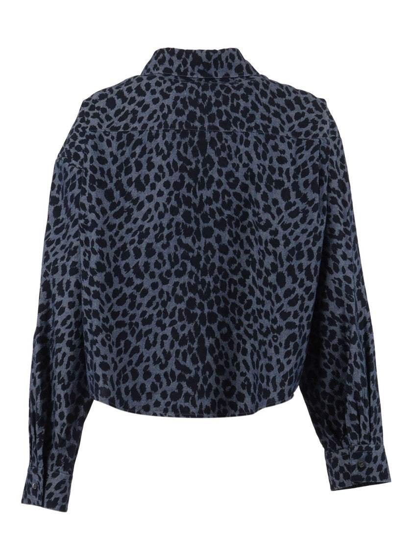 Aspesi Deep Blue Cropped Animal Casual Shirt