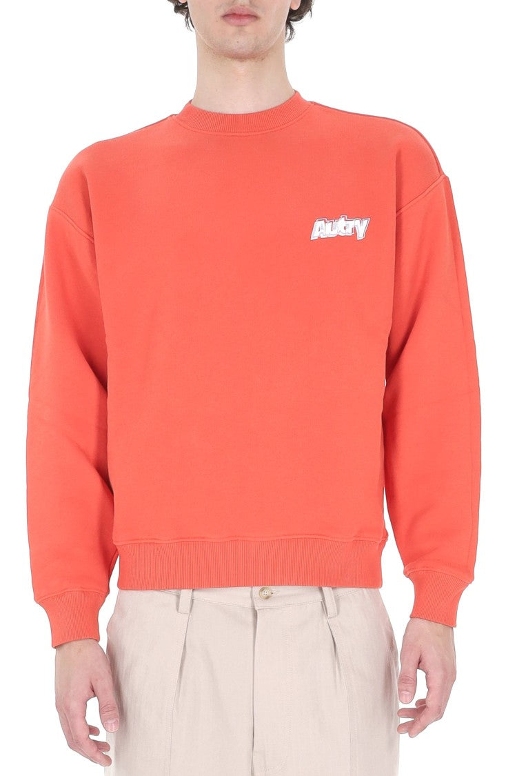 Autry Coral Red Central Logo Cotton Crewneck Sweatshirt
