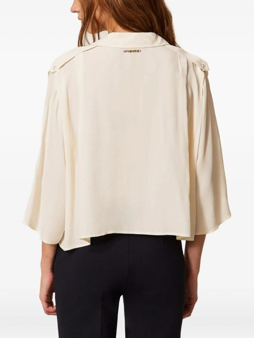 Twin-Set Cropped Button-Down Blouse With Classic Collar