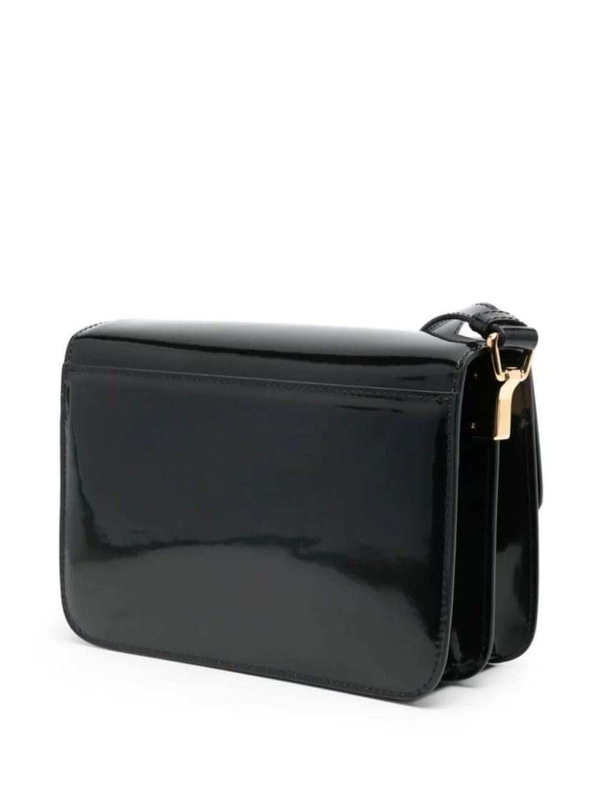 Moschino Glossy Black Leather Shoulder Bag