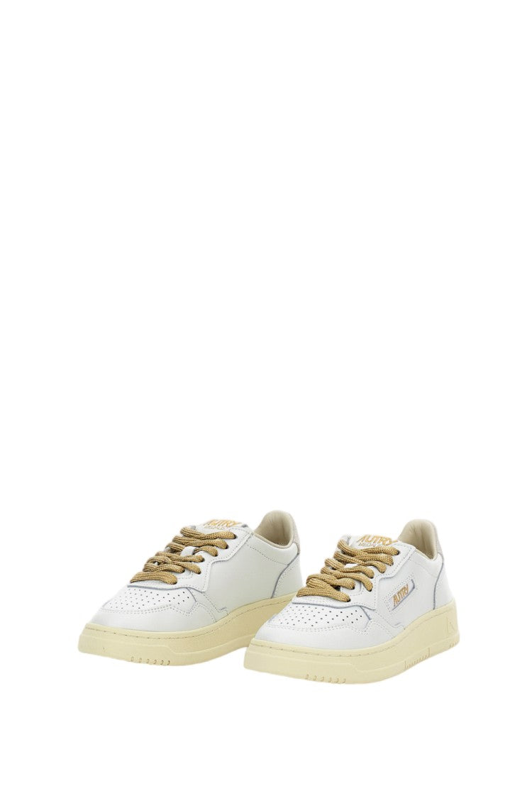 Autry White Medalist Low Lurex Leather Sneakers