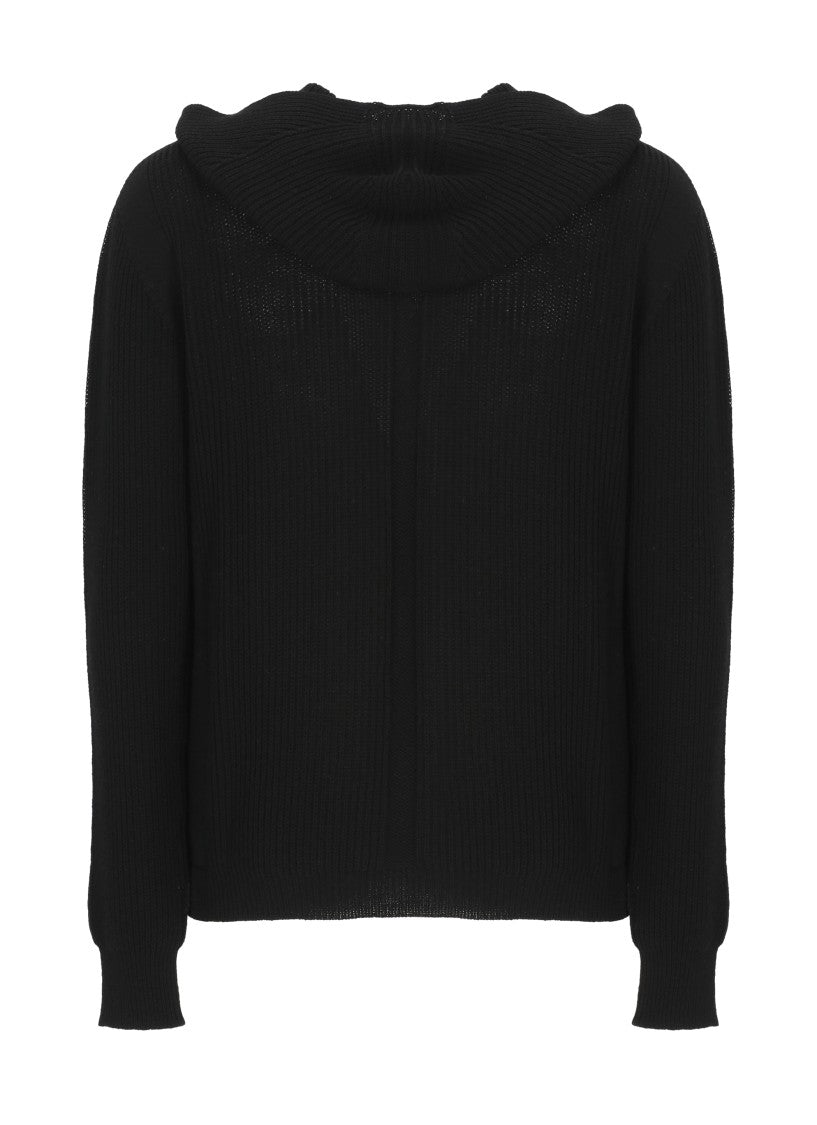 Rick Owens Black Ribbed Zip Wool Sweatshirt