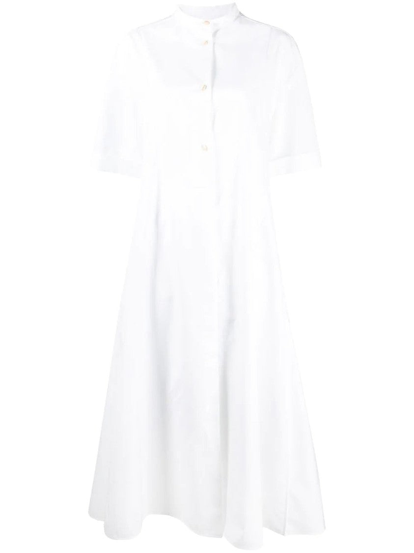 Jil Sander Minimalist White Midi Dress With High Neckline And Button-Down Front