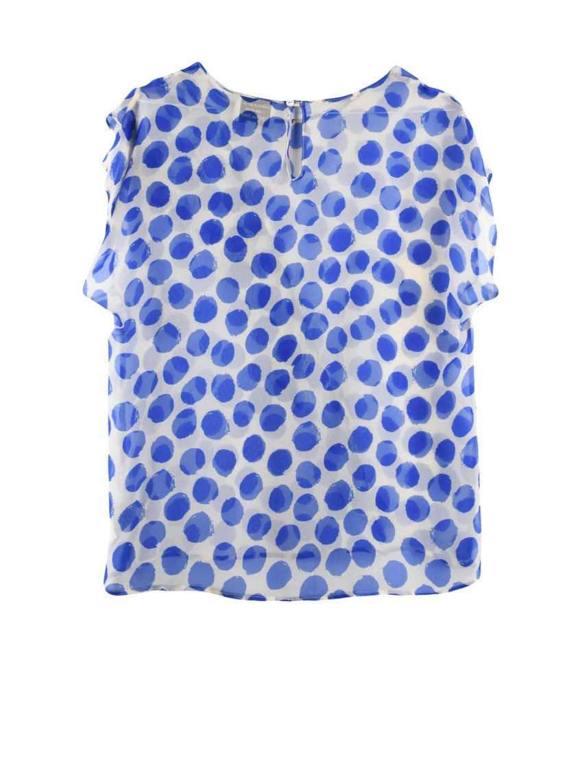 Alessia Santi Blue Voile Ruffle Detail Viscose-Silk Blouse