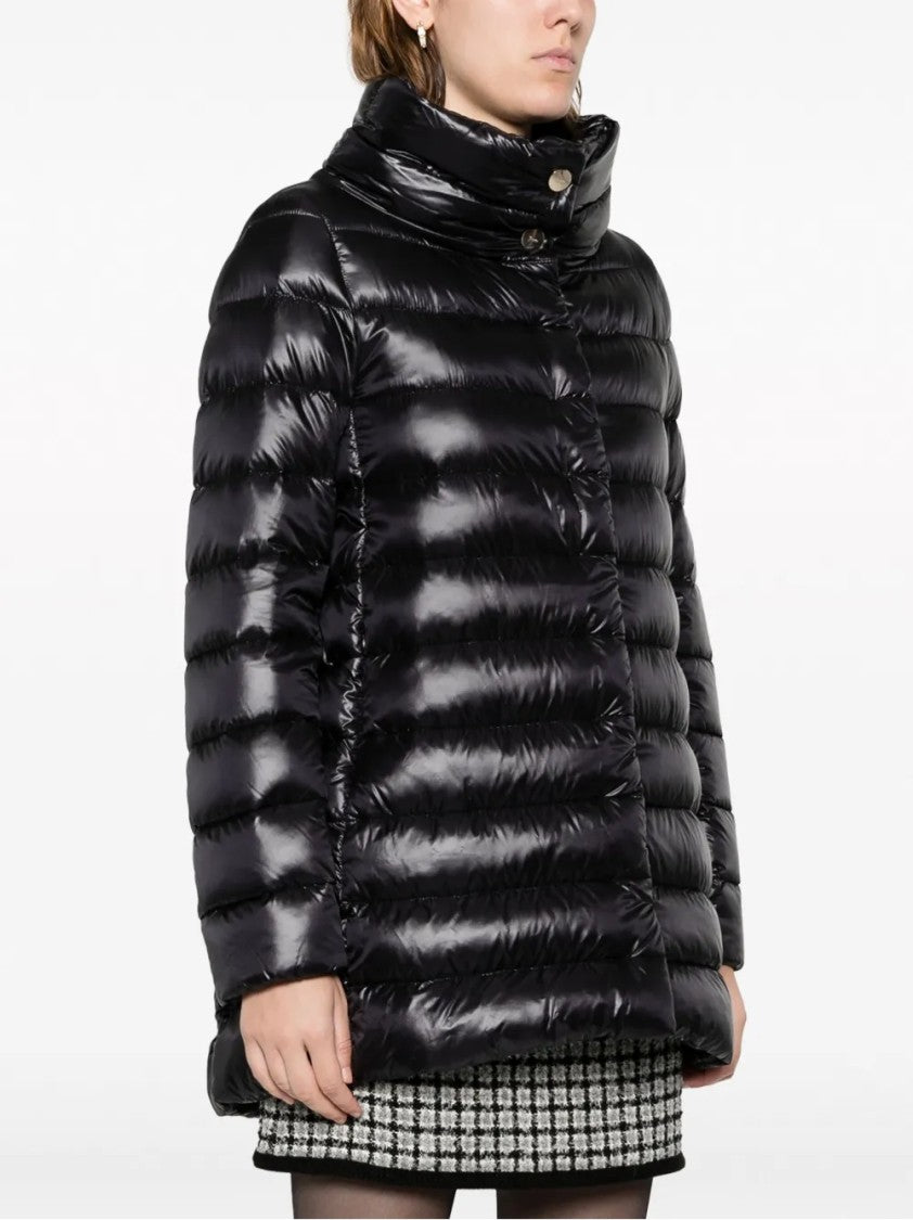 Herno Black High Collar Puffer Jacket With Horizontal Quilting