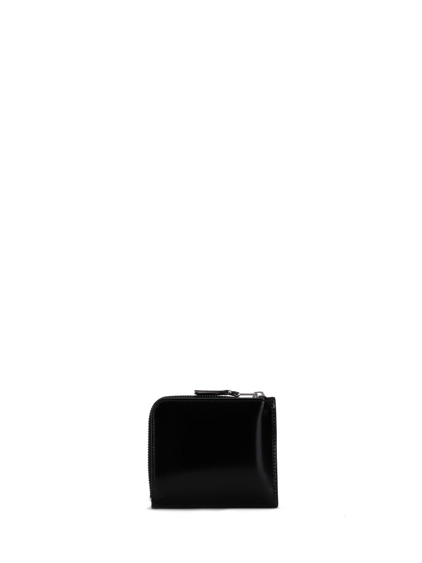 Comme Des Garçons Minimalist Black Cowhide Wallet With Gold Zip Closure