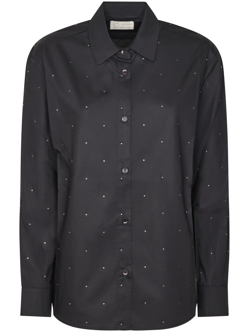 Mc2 Saint Barth Classic Black Button-Down Shirt With Strass Embellishments