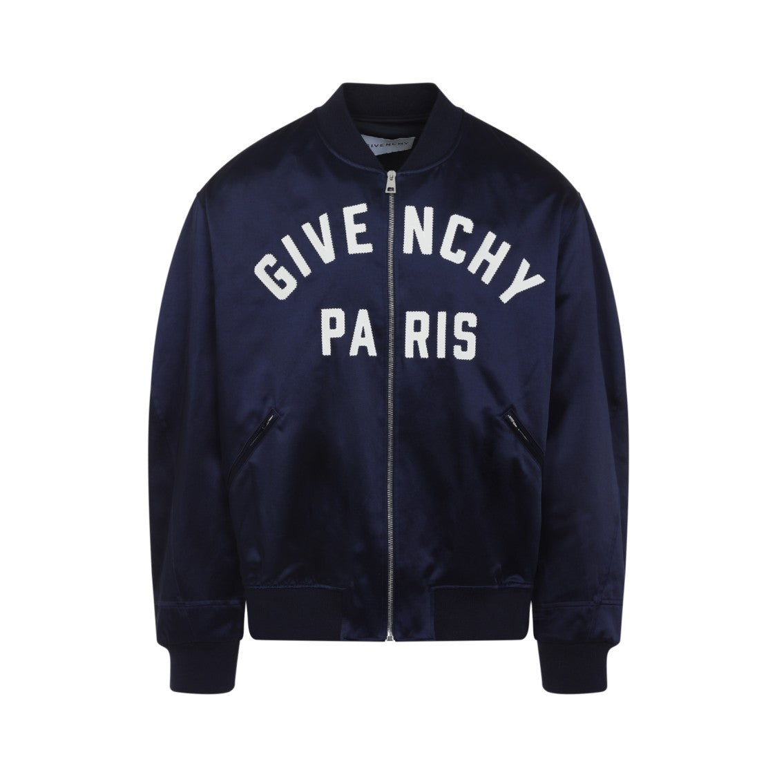 Givenchy Satin-Finish Blue Bomber Jacket