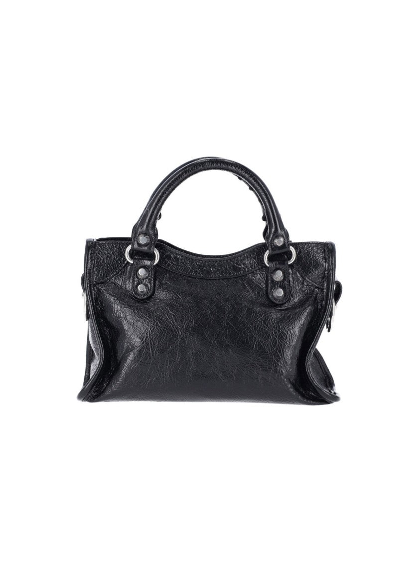 Balenciaga Mini Le City Black Arena Lambskin Shoulder Bag