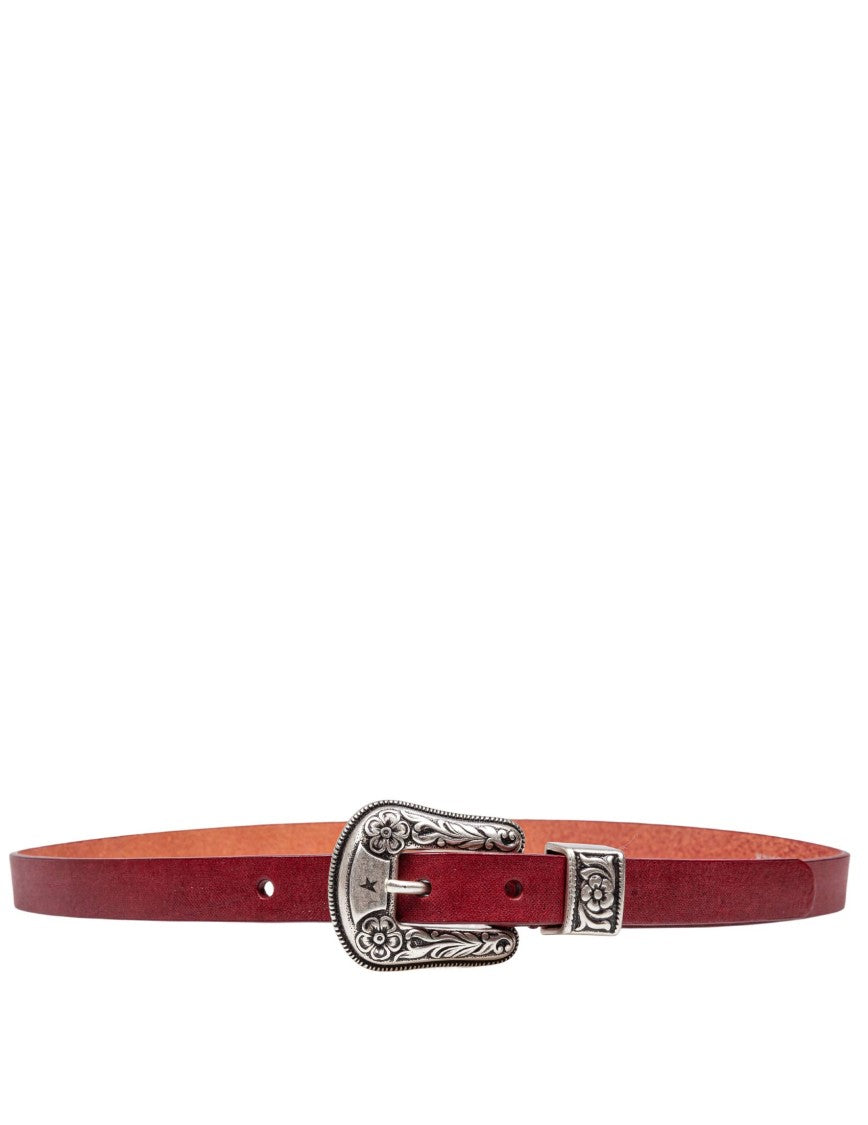 Golden Goose Vintage-Effect Washed Leather Belt Cherry Color
