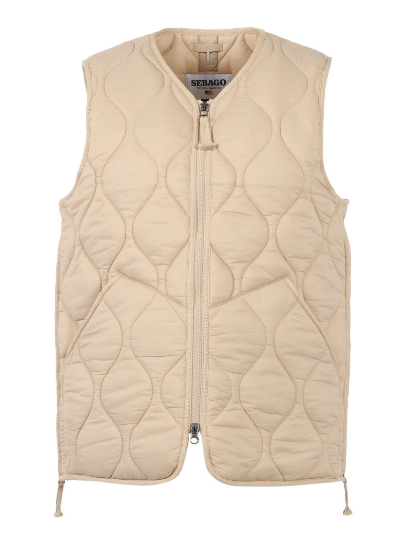 Sebago Quilted Sleeveless Vest With Unique Wavy Stitch And Adjustable Hem