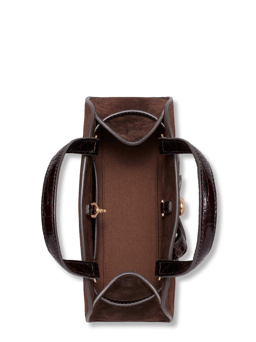 Tory Burch Romy Suede Croc-Embossed Small Bauletto Bag