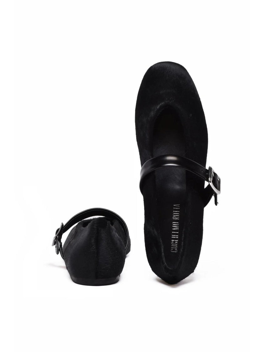 Guglielmo Rotta Black Pony-Hair Buckle Flats