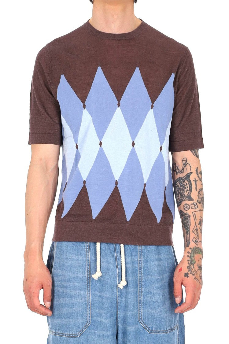 Ballantyne Brown Blue Diamond Argyle T-Shirt