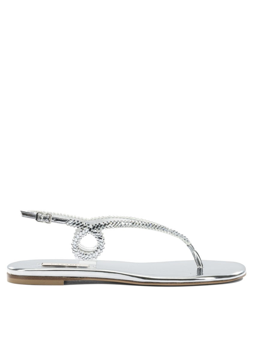Casadei Flat Silver Sandals With Braided Straps
