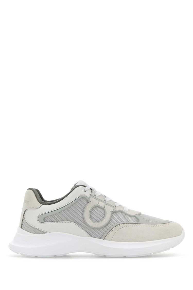 Salvatore Ferragamo White Leather And Mesh Bay Man Sneakers