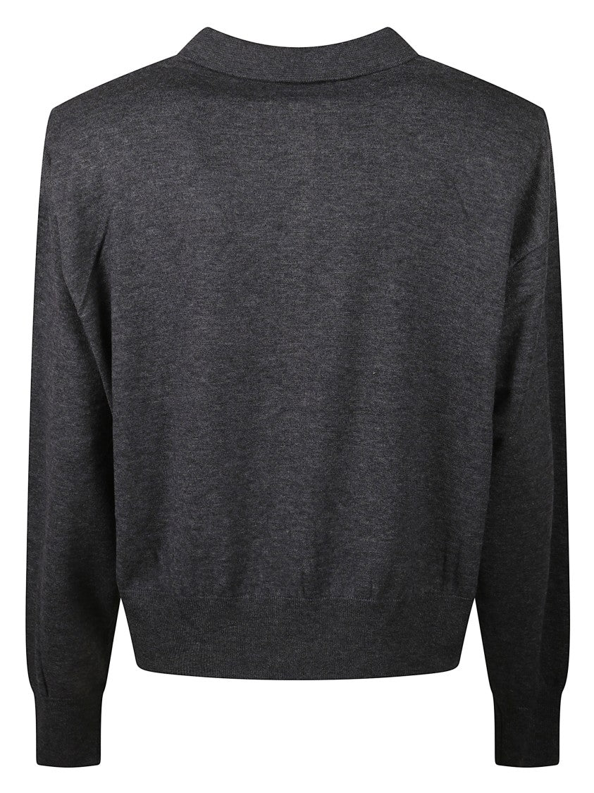 The Frankie Shop Cropped Padded Knit Polo With Classic Collar
