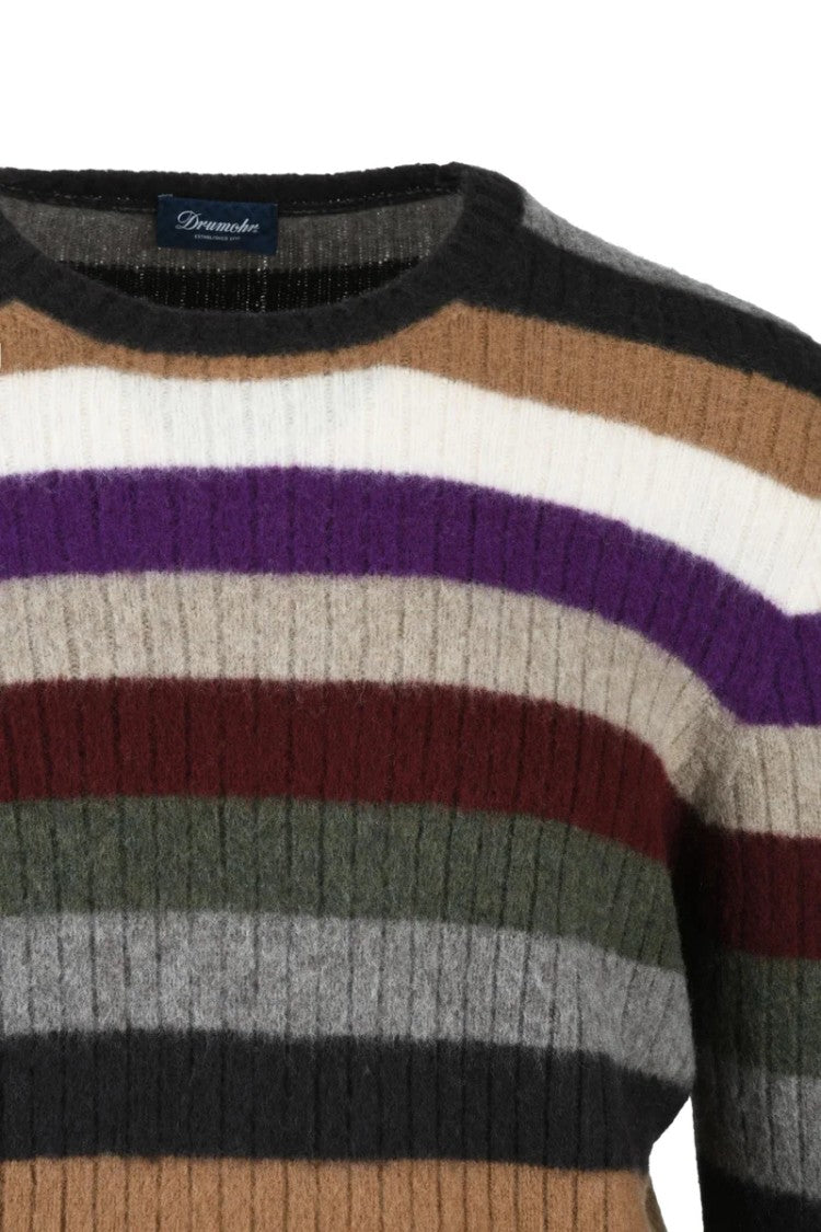 Drumohr Lambskin Crew Neck Pullover - Brown/Bordeaux