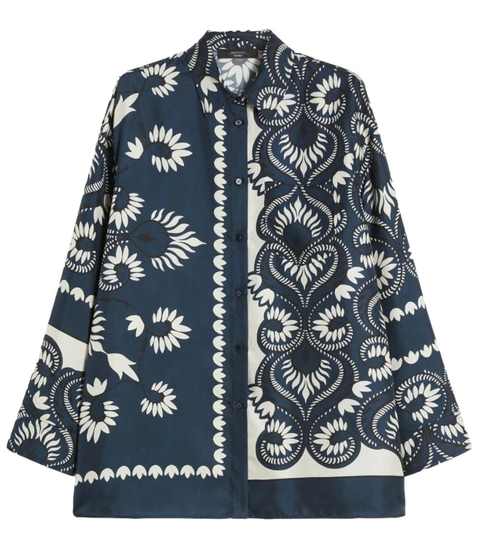 Max Mara Blue Deco Wkdlastra Silk Shirt