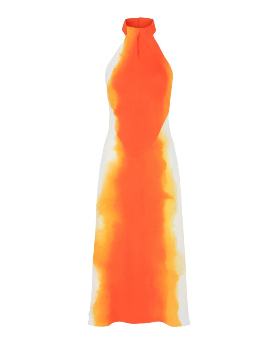 Ferragamo Halterneck Midi Dress With Dip-Dye Abstract Print