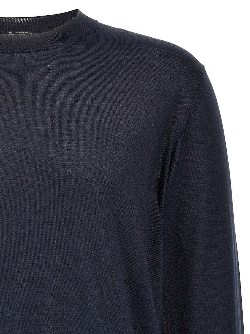 Prada Silk Sweater With Contrast Logo Embroidery And Fitted Cuffs