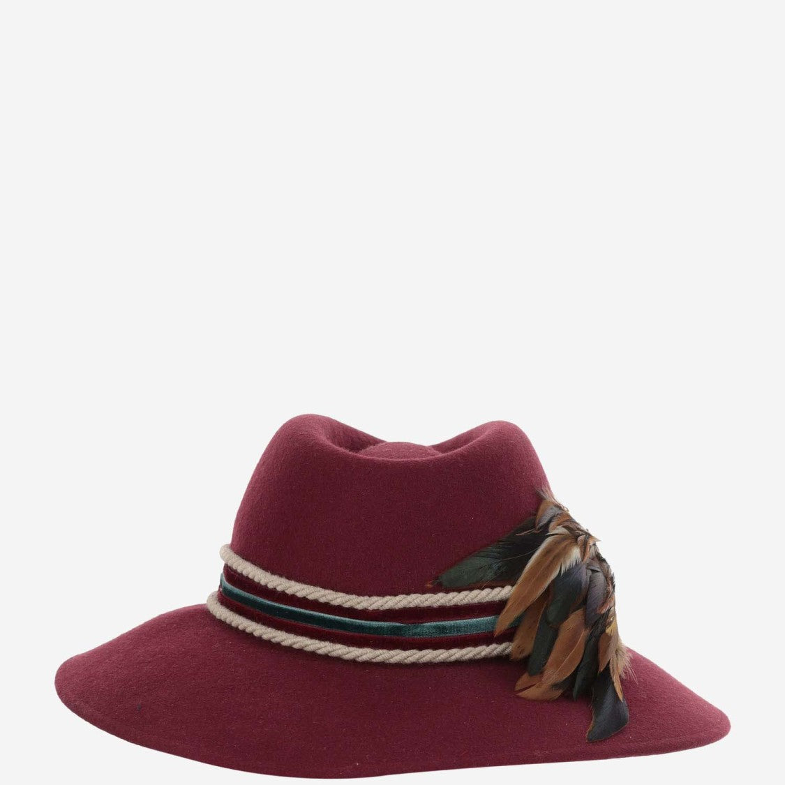 Alexia Alvarez De Toledo Handmade Wool Hat With Wide Brim And Feathered Strap
