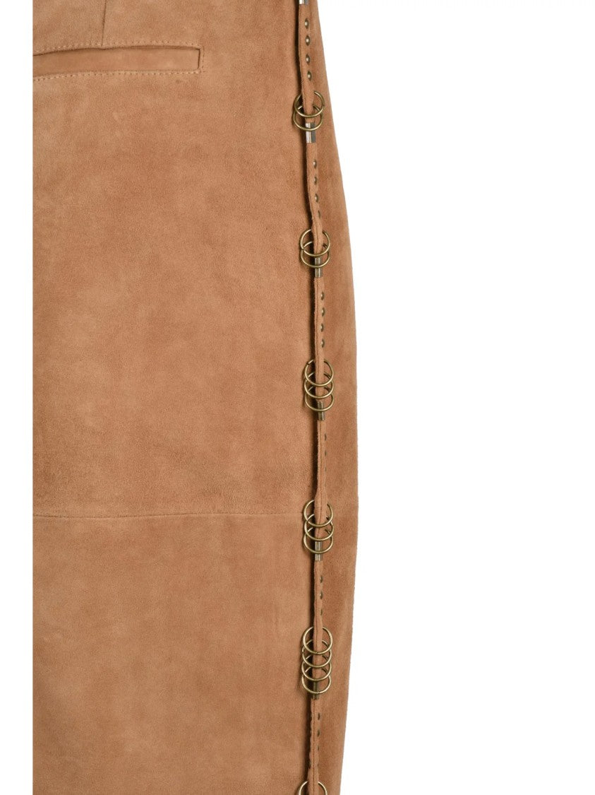 Patrizia Pepe Beige Goat Leather Zip Suede Longuette Skirt
