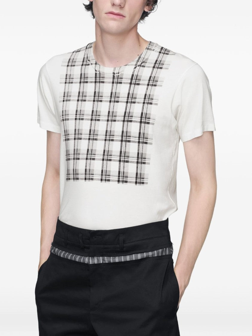 Maison Margiela Off-White Check Pattern Crew Neck T-Shirt