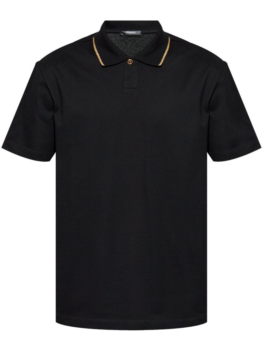 Versace Classic Black Polo Shirt With Medusa Button