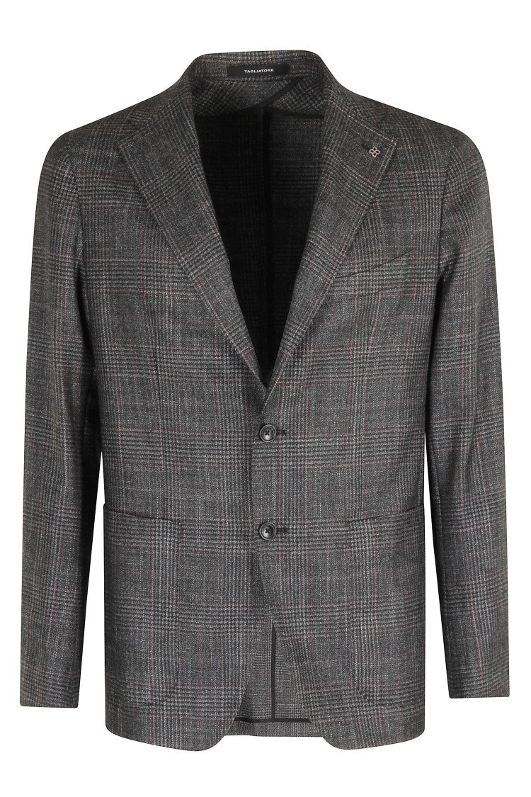Tagliatore Checkered Wool-Silk Blend Blazer With Peaked Lapel