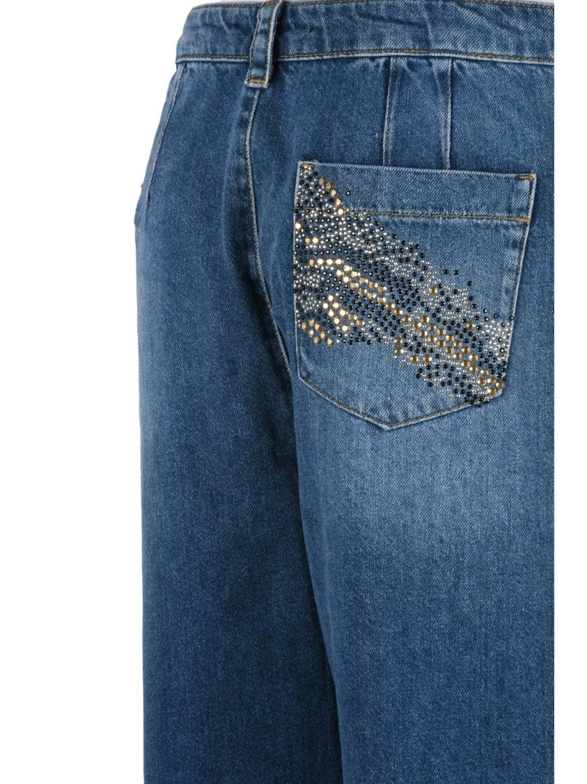 Liu Jo Baggy Wide Leg Denim Jeans With Zip Closure