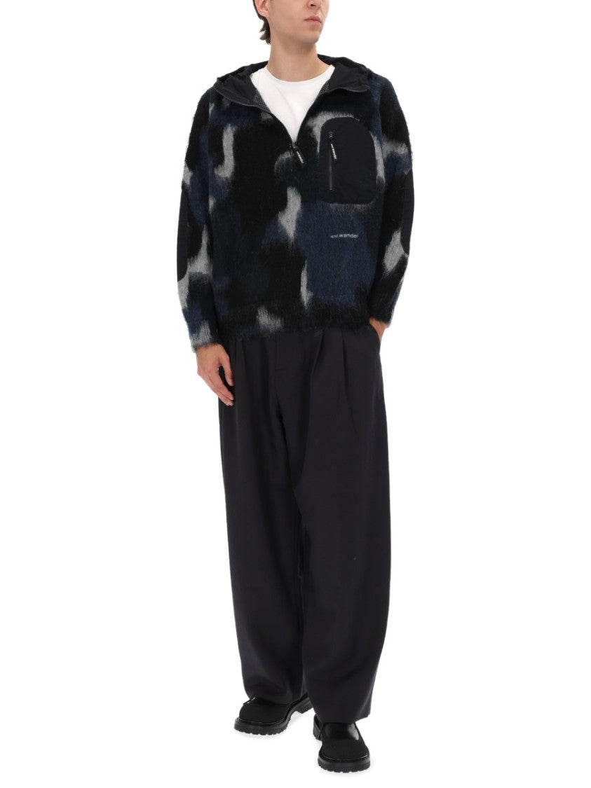 And Wander Camo Zipper Hooded Blend Half-Zip Sweater