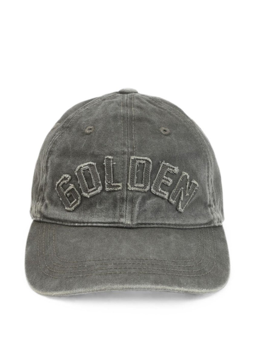 Golden Goose Grey Distressed Embroidery Cotton Hat