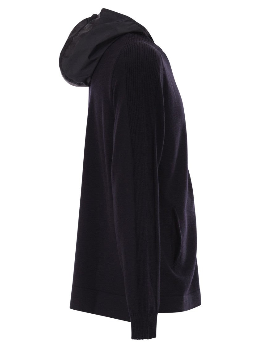 Premiata Wool Cardigan With Nylon Hood