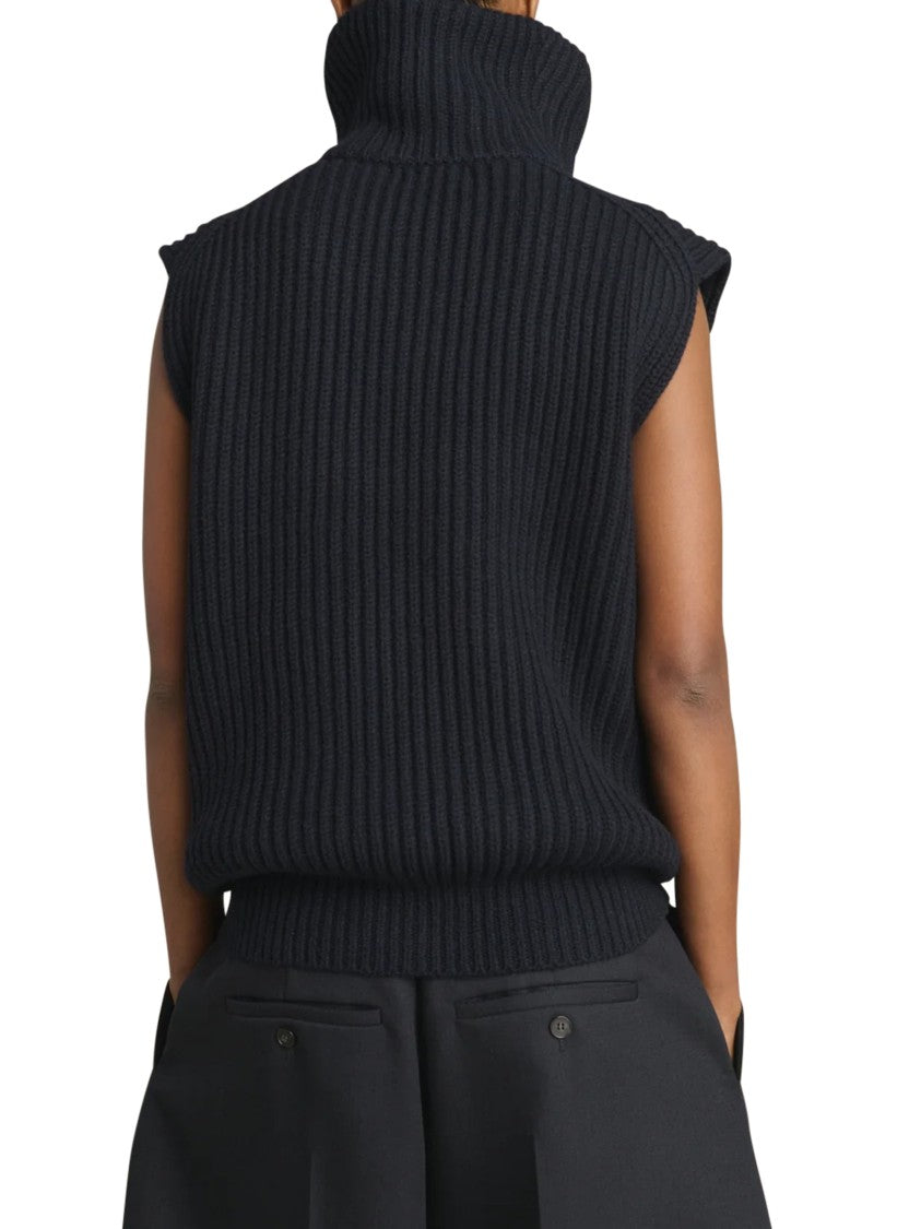 Soeur Kristen Ribbed Knit Stand-Up Collar Sleeveless Sweater