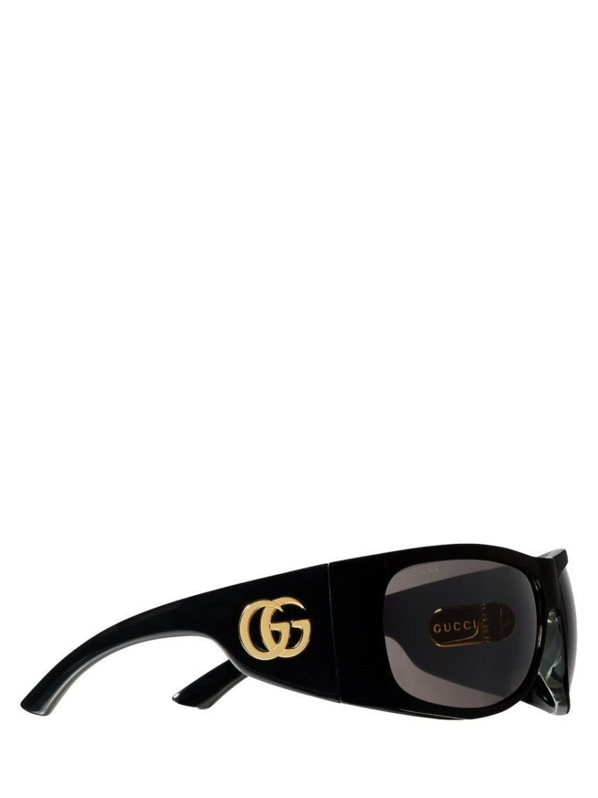 Gucci Gold Double-G Rectangular Acetate Sunglasses
