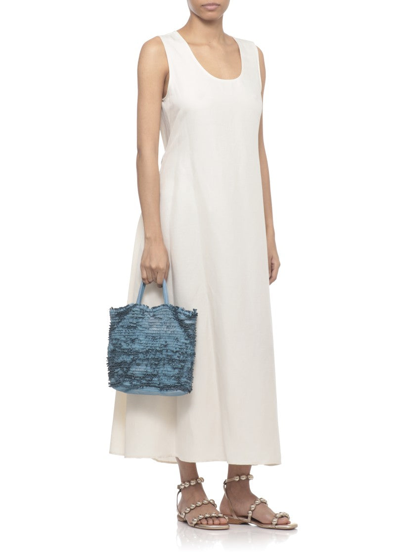 Majo Blue Textured Micro-Fringe Shoulder Bag
