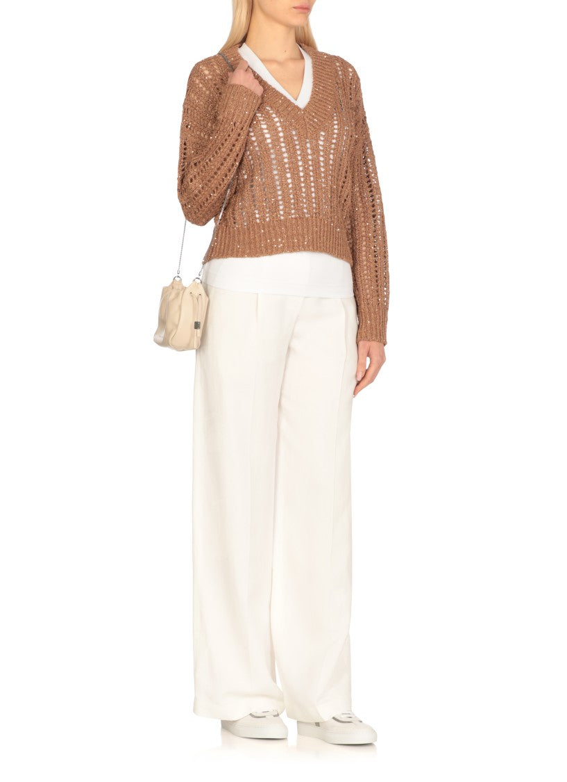 Brunello Cucinelli Brown Silk And Linen Blend Sweater